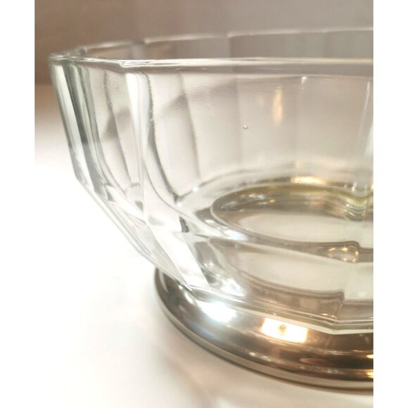 Glass Fruit Bowl Large Clear Decagon Crystal With Silver Plated Base Vintage - Picture 5 of 9